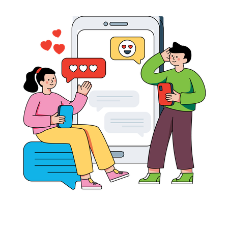 ソーシャルメディアにフィードバックする人々  イラスト