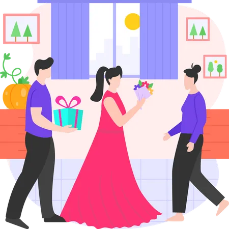 People giving thanksgiving gifts  Illustration