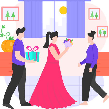 People giving thanksgiving gifts  Illustration