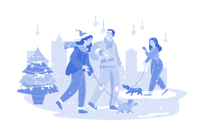 People Go Hang Out On Christmas Night  Illustration