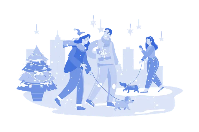 People Go Hang Out On Christmas Night  Illustration