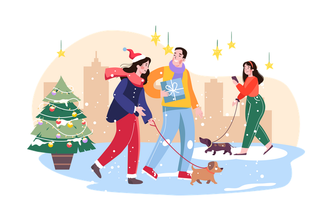 People go hang out on Christmas night  Illustration