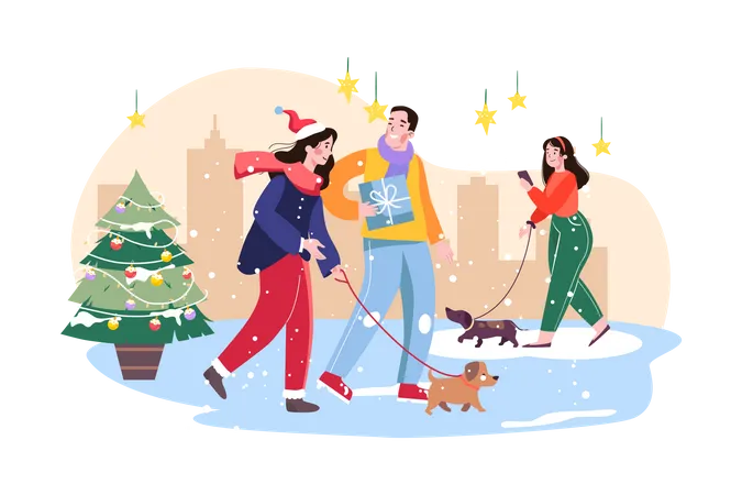 People go hang out on Christmas night  Illustration
