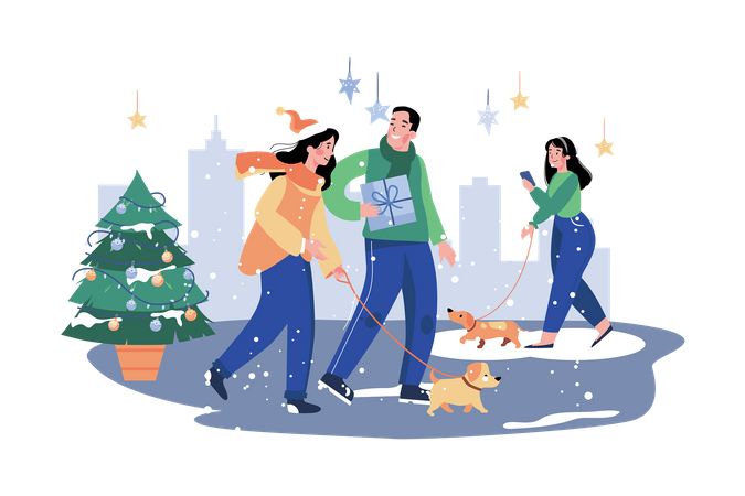 People Go Hang Out On Christmas Night  Illustration