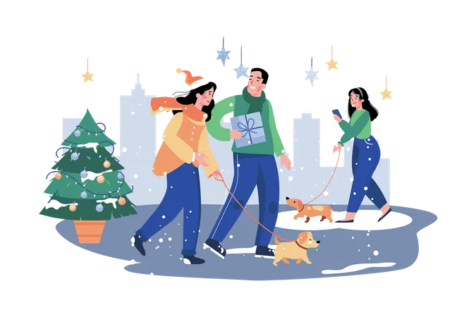 People Go Hang Out On Christmas Night  Illustration