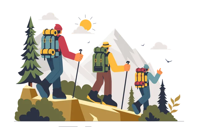 People goes on mountain camping  Illustration