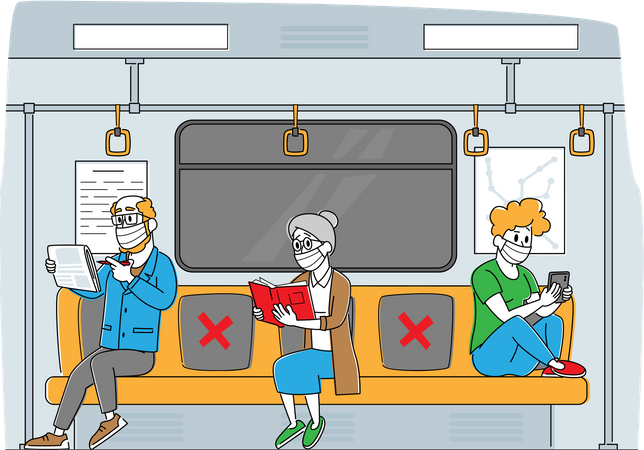 People Going by Subway during Covid19 Pandemic  Illustration