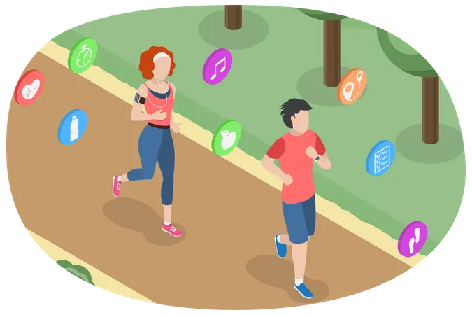 3 D Isometric Flat Vector Conceptual Illustration Of Morning Jogging Active And Healthy Lifestyle Illustration
