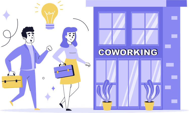 People going into coworking space  Illustration