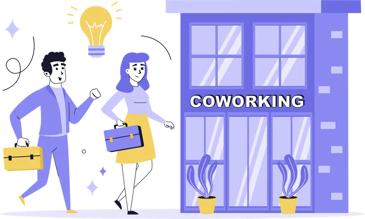 People going into coworking space  Illustration