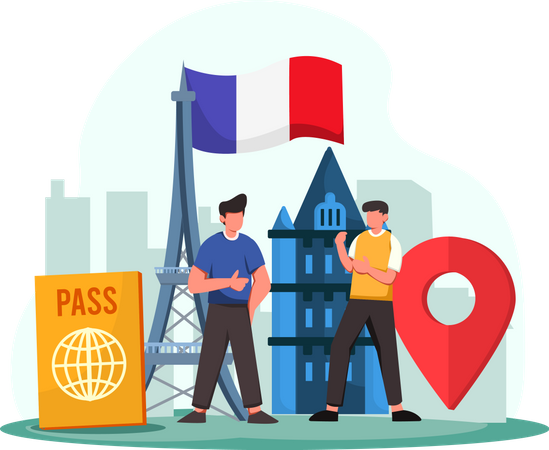 People going to holiday in France Illustration