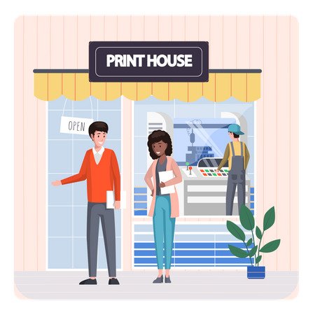 People going to print house Illustration