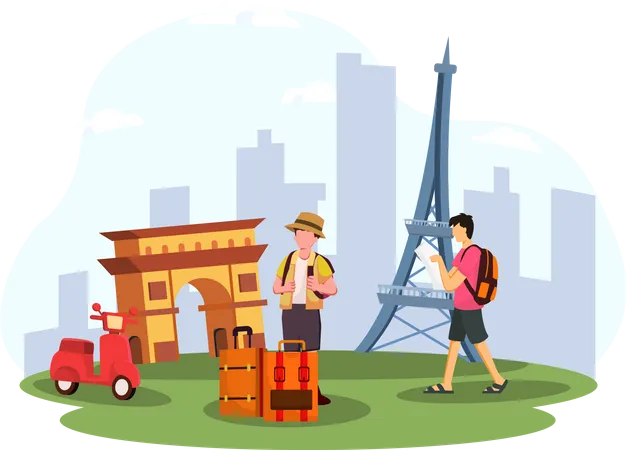 People going to World Travel Illustration