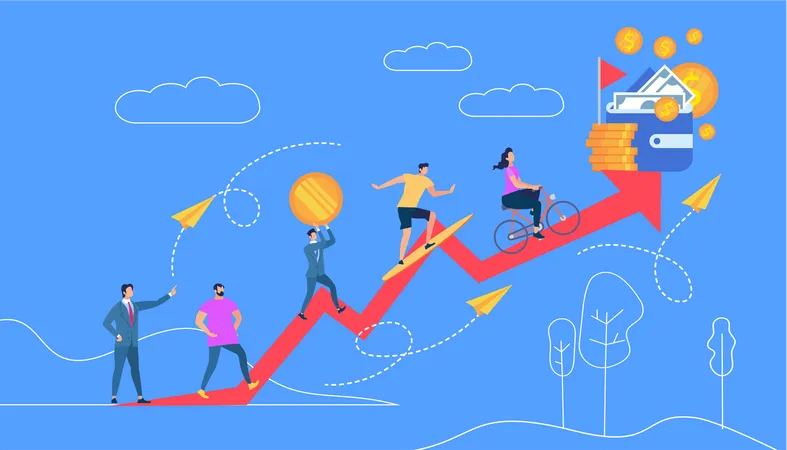 People Going Up to Money by Red Crooked Arrow Illustration