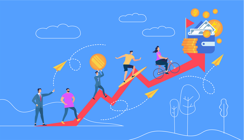 People Going Up to Money by Red Crooked Arrow  Illustration