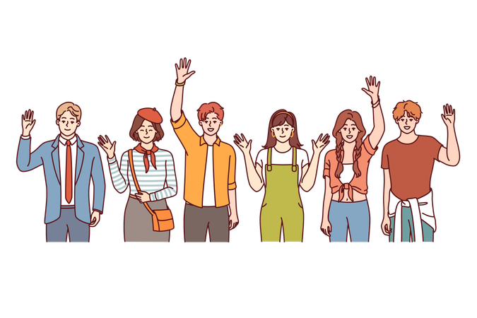 People greeting and waving hand  Illustration