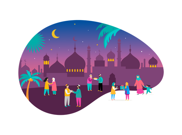 People greeting each other on eid Illustration
