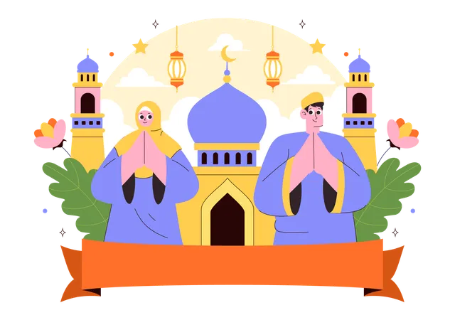 People greeting happy muharram  Illustration