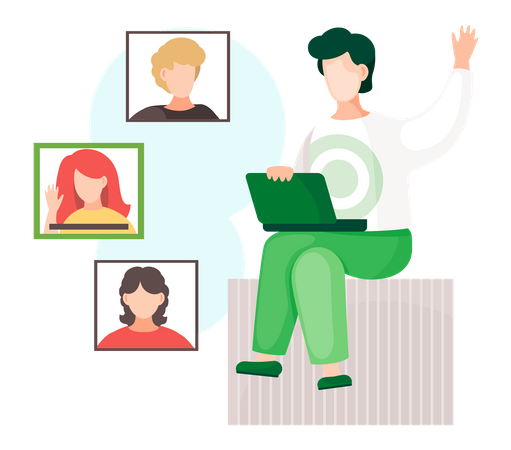 People group on computer screen taking with colleague  Illustration