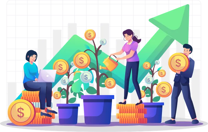 People growing investment money Illustration