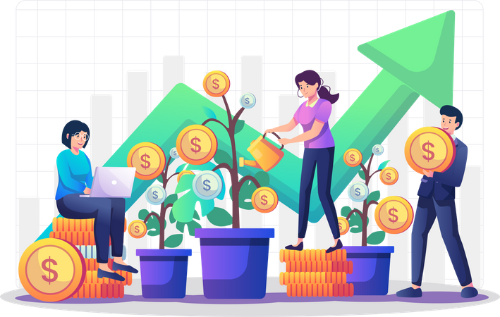 People growing investment money  Illustration