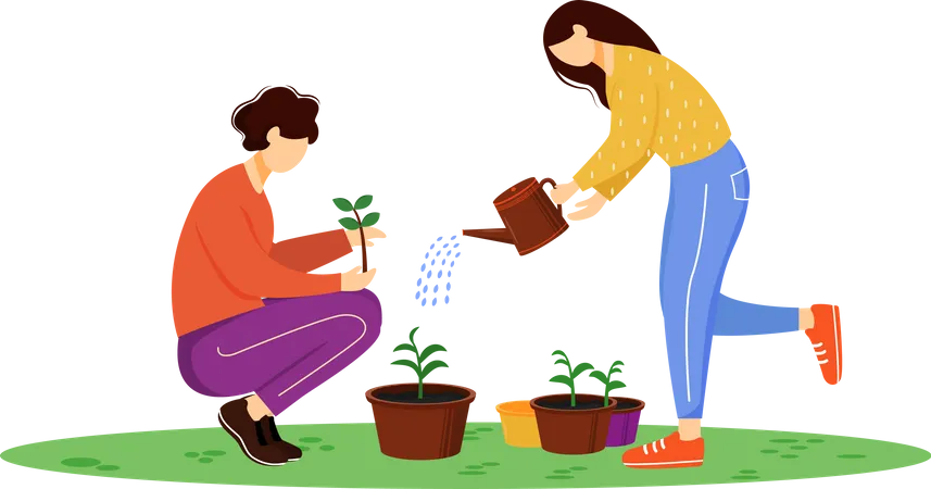 People growing plants Illustration