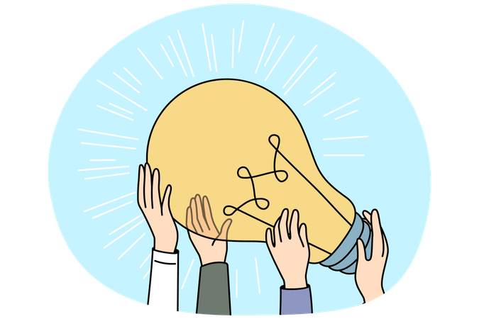People hands hold huge lightbulb  Illustration