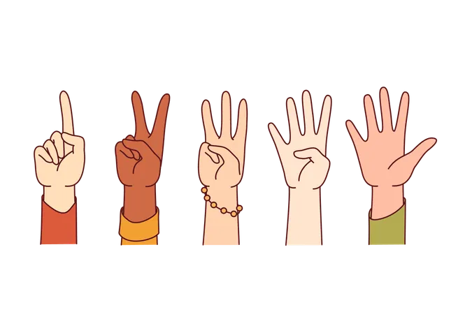 People hands show numbers from one to five assessing quality of services received  Illustration
