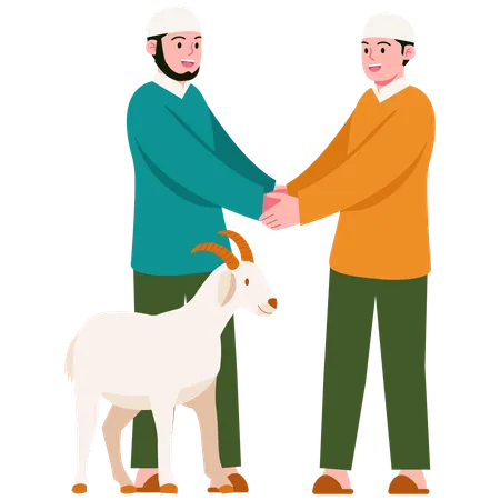 People Handshake With Goat  Illustration