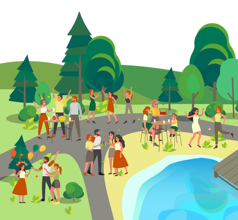 People have party in park Illustration