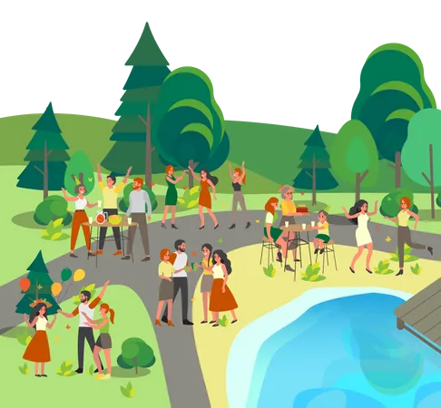 People have party in park  Illustration