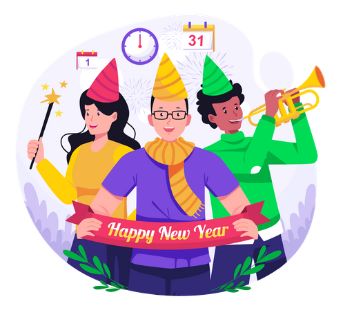 People Have Party Together To Celebrate New Year Illustration