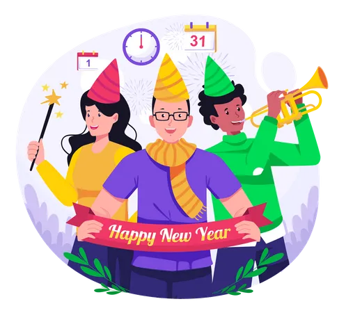 People Have Party Together To Celebrate New Year Illustration