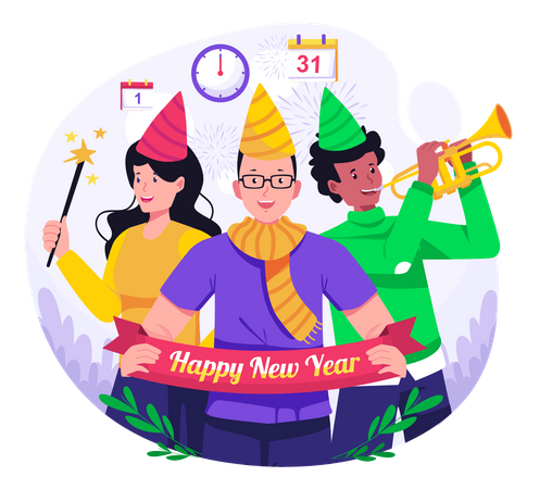 People Have Party Together To Celebrate New Year  Illustration