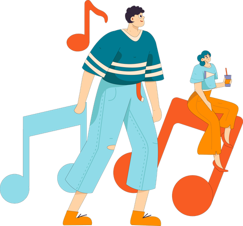 People having audio enjoyment  Illustration