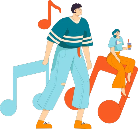 People having audio enjoyment  Illustration