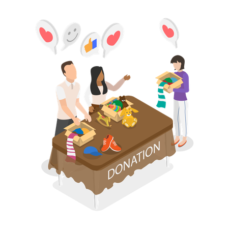 People having Charity and Donation Center  Illustration