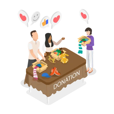 People having Charity and Donation Center  Illustration