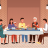 illustrations of parents and child having dinner