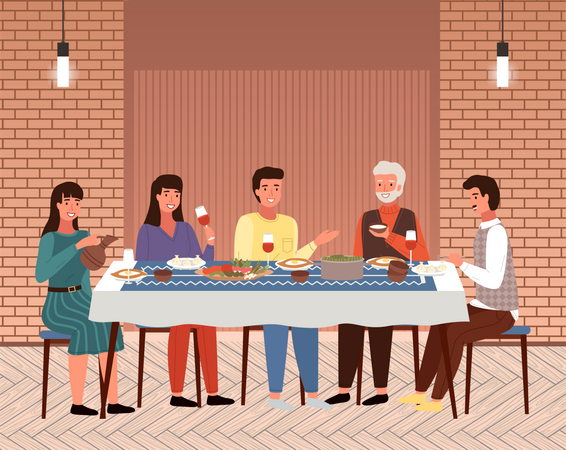 People having dinner together  Illustration