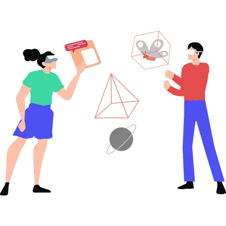 People having fun with VR glasses  Illustration