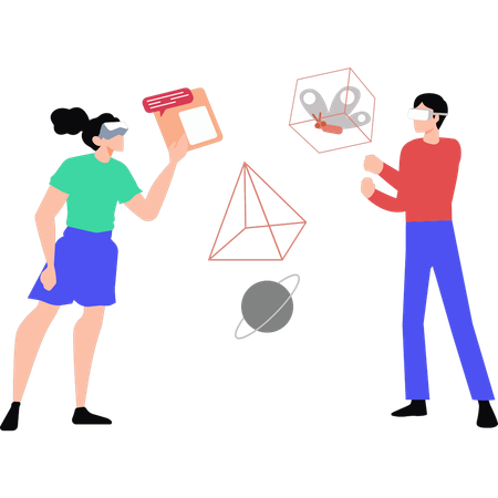 People having fun with VR glasses  Illustration