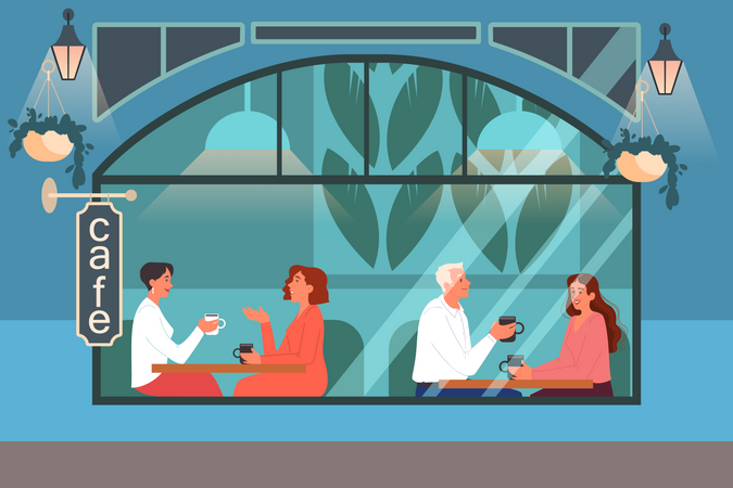 People having lunch in cafe  Illustration