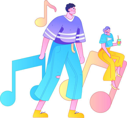 People having melodic experience  Illustration