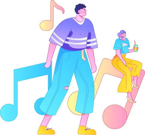 People having melodic experience  Illustration