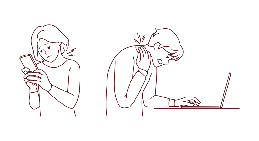 People having neck pain due to device usage  Illustration