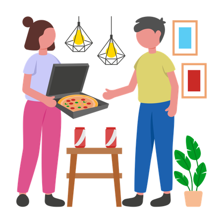 People having Pizza Party  Illustration