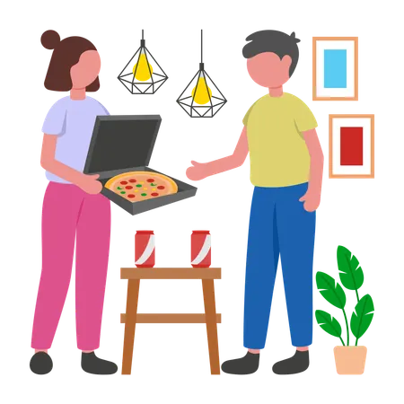 People having Pizza Party  Illustration