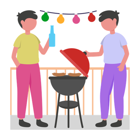 People having Rooftop Party  Illustration
