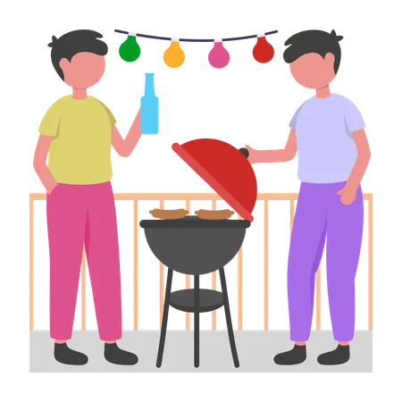 People having Rooftop Party  Illustration